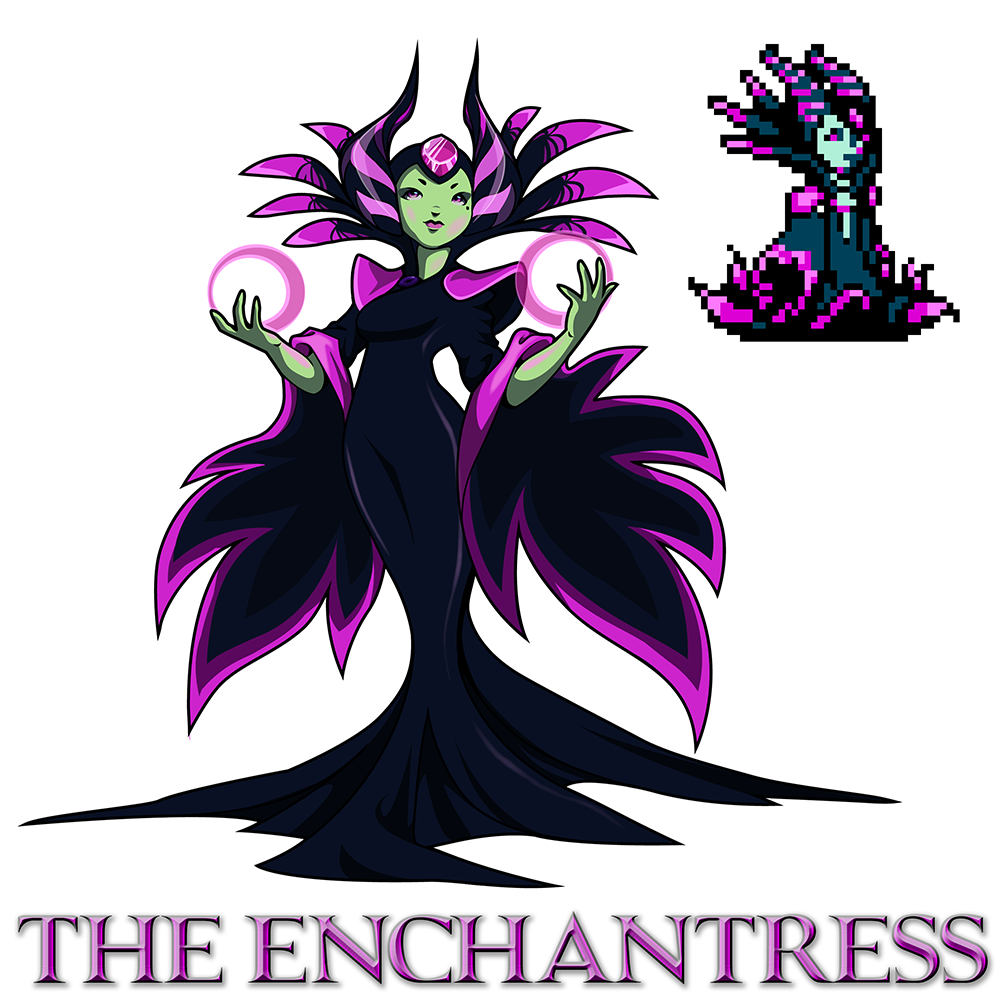The main enemy is the Enchantress.  This artwork is courtesy of Yacht Club Games.